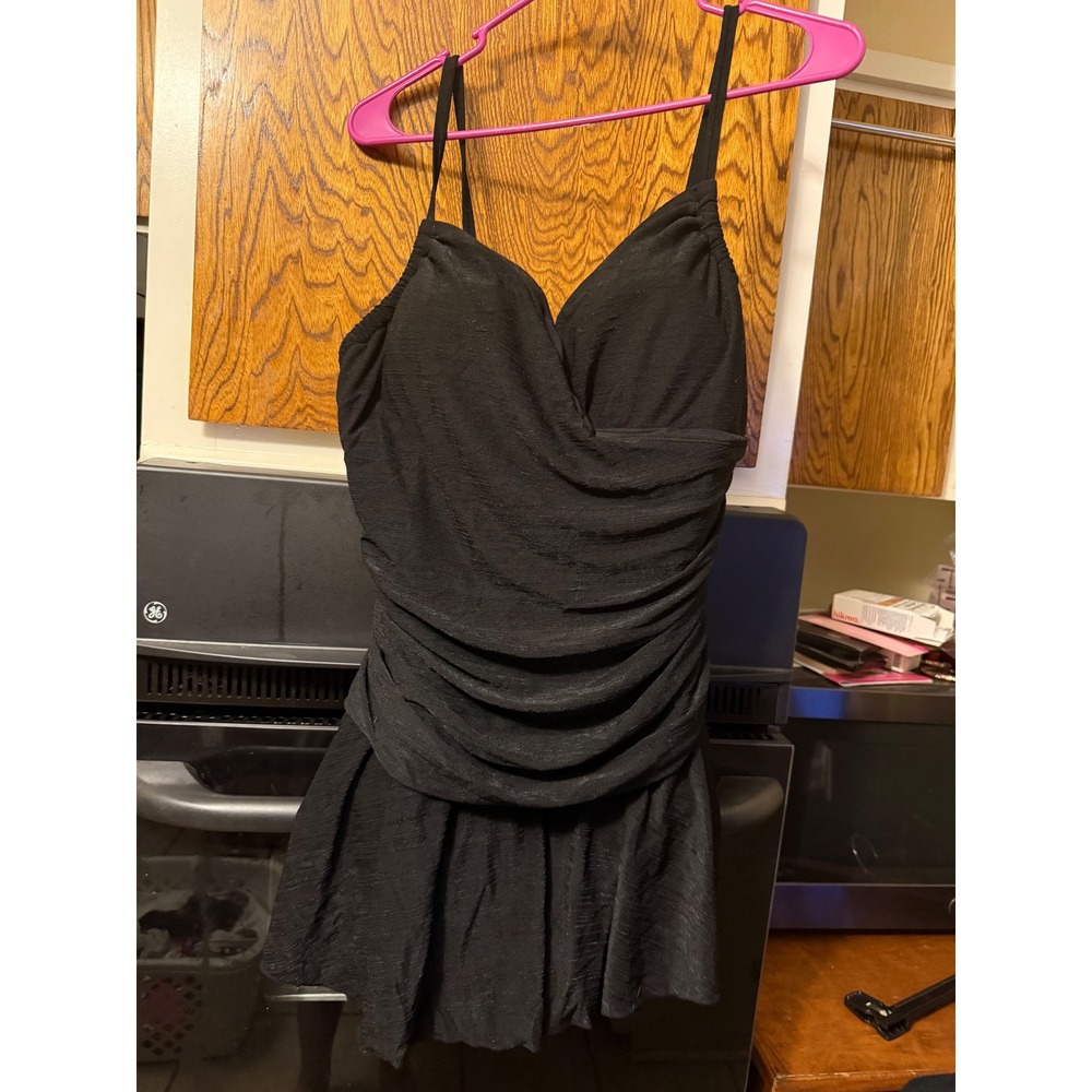White Stag Black Swim‎ Dress One Piece Ruching Skirted Swimsuit Womens XL 16-18